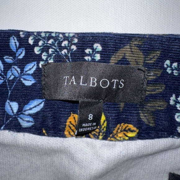 Talbots Women’s Navy Blue Corduroy Pencil Skirt Size 8 Floral Leaf Print Stretch - Picture 2 of 8